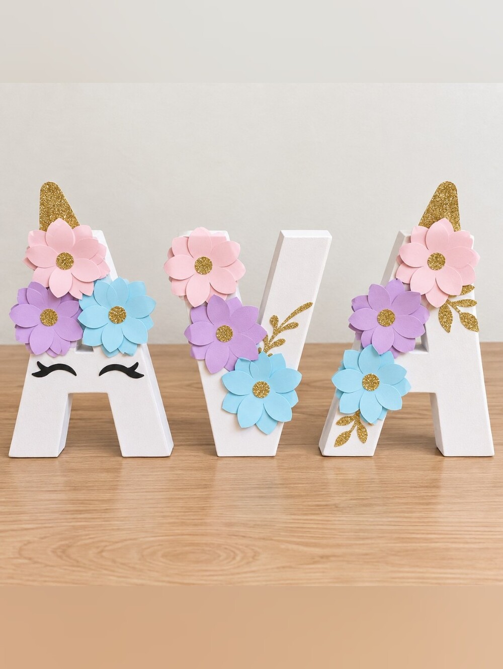 Handmade AVA Unicorn 3D Floral Bedroom Nursery Party Decor Letters White Pink